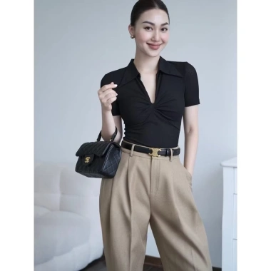 Quần baggy lưng cao công sở nữ dáng carrot xếp ly tôn trắng nâu đất đen giảm giá 333.300₫ 7