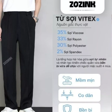 Quần baggy nam vải Vitex Hàn, quần tây âu Lưng thunco giãn thời trang A05 185k