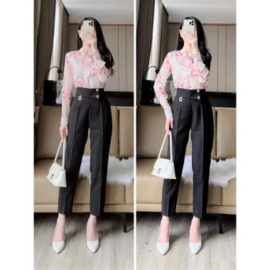 Quần baggy nữ Anmy ống đứng cạp cao, quần tây lưng cao 2 khuy cách điệu tôn dáng - 250k