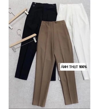 Quần baggy nữ cạp cao tây âu công sở 4 khuy dài, vải mềm đa màu đen trắng nâu - Giá 105.000đ