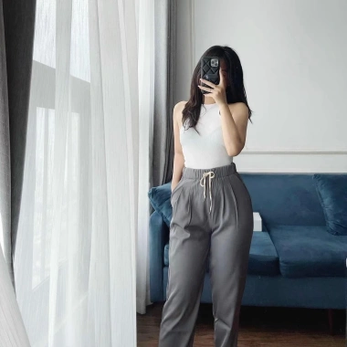 Quần Baggy Nữ Cạp Chun Dây Rút - Vải Ru.by Hàn Dày Dặn, Mềm Mại, Giá 150k 2
