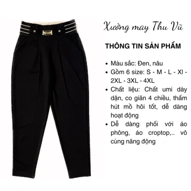 Quần baggy nữ cạp logo H Thu Vũ, quần tây cạp cao, vải umi co giãn 4 chiều