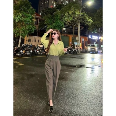Quần baggy nữ cạp V thời trang, quần tây thụng kiểu mới siêu hót - Giá 81.497 VND