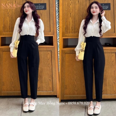 Quần Baggy Nữ Công Sở Chất Vải Tuyết Mưa Cạp V Bản To Siêu Sang Giá 79.000