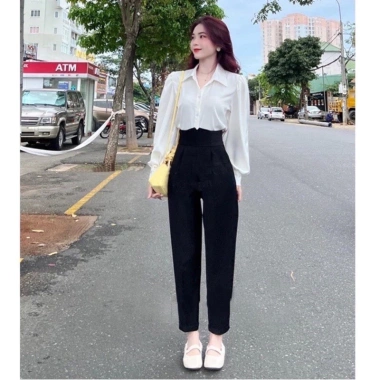 Quần Baggy Nữ Công Sở Chất Vải Tuyết Mưa Cạp V Bản To Siêu Sang Giá 79.000