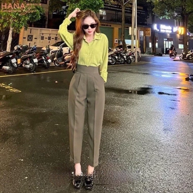 Quần Baggy Nữ Công Sở Chất Vải Tuyết Mưa Cạp V Bản To Siêu Sang Giá 79.000