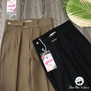 Quần Baggy Nữ Công Sở Đai Vuông Vàng - Vitex Cao Cấp, Cạp Cao, Đen Nâu Tây Sang Trọng 5