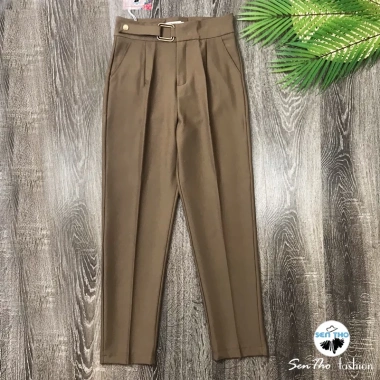 Quần Baggy Nữ Công Sở Đai Vuông Vàng - Vitex Cao Cấp, Cạp Cao, Đen Nâu Tây Sang Trọng 6