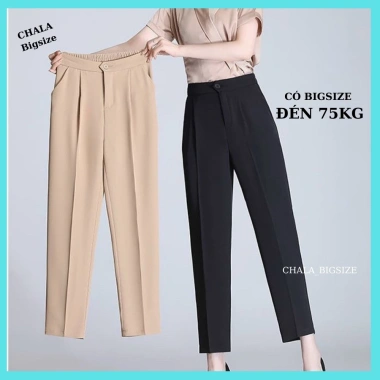 Quần Baggy Nữ Lưng Cao Bigsize Chala Đường Dây Thun Tây Đến 77kg Giá 109.200 VND