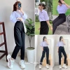 Quần baggy nữ lưng cao cạp đai xanh đen dài, vải học sinh dày co giãn - 79.000₫
