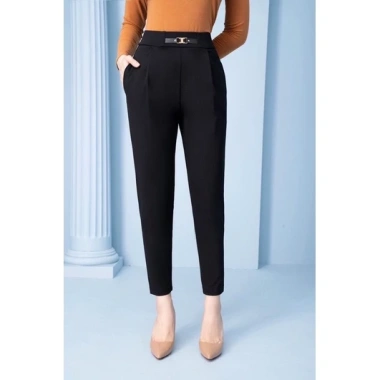 Quần baggy nữ lưng cao phối da cạp chun công sở Melya cao cấp màu đen cạp cao thun phù hợp đi học đi làm 250k