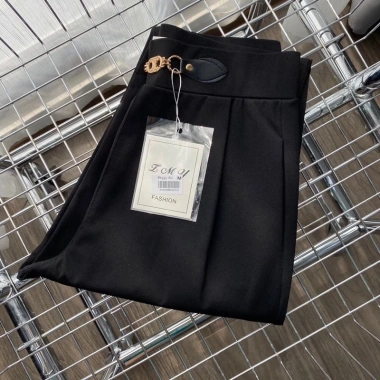 Quần baggy nữ lưng cao phối da cạp chun công sở Melya cao cấp màu đen cạp cao thun phù hợp đi học đi làm 250k