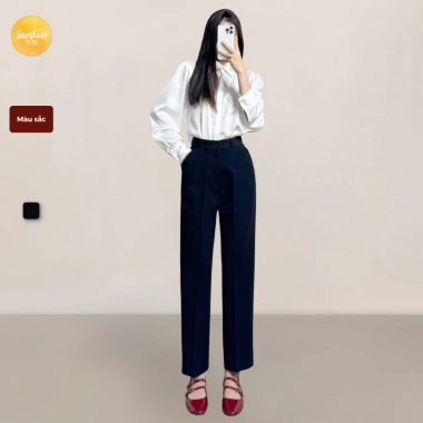 Quần baggy nữ lưng cao Vitex vải tuyết mưa Q02, đai đen thanh lịch đi học đi làm công sở - 239k 5