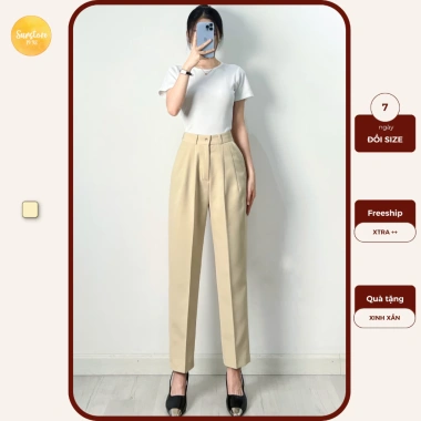 Quần baggy nữ lưng cao Vitex vải tuyết mưa Q02, đai đen thanh lịch đi học đi làm công sở - 239k 9