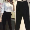 Quần baggy nữ lưng chun khóa sườn - Quần tây công sở dài dáng baggy, chỉ 102.000₫ 2