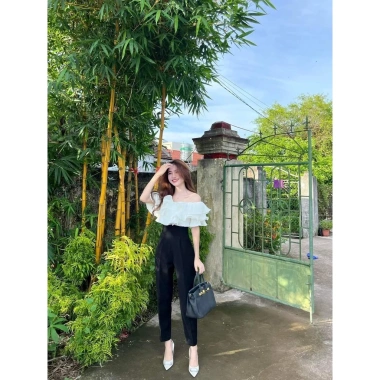 Quần bagyy nữ lưng cao, khóa sau hông, cạp cao vải tuyết mưa dày, co giãn nhẹ - 79.000đ