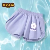 Quần Bé Gái HKAM Short Thể Thao Mùa Hè Trẻ Em, Thiết Kế In Hoa Tím, Thoải Mái và Mát Mẻ