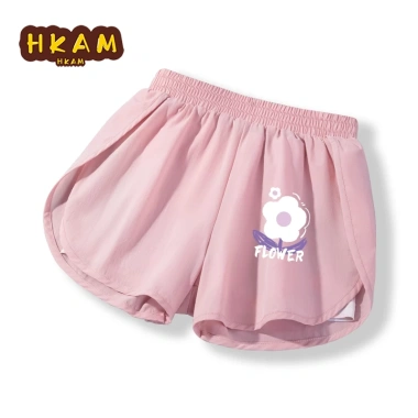 Quần Bé Gái HKAM Short Thể Thao Mùa Hè Trẻ Em, Thiết Kế In Hoa Tím, Thoải Mái và Mát Mẻ