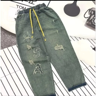 Quần Bò Baggy Chun Chữ Ảnh Thật - Độ Co Giãn Cao, Giá 220.000đ