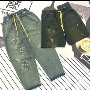 Quần Bò Baggy Chun Chữ Ảnh Thật - Độ Co Giãn Cao, Giá 220.000đ