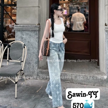 Quần bò jean nữ co giãn dáng suông lưng cao - tôn dáng, chất Quảng Châu, giá 427.500đ 2