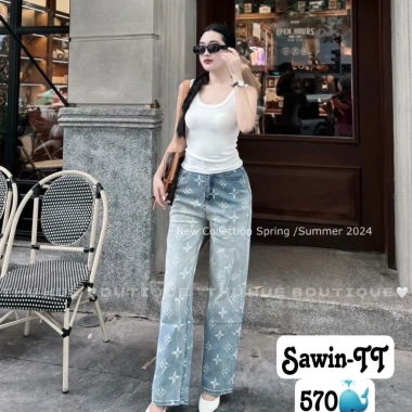 Quần bò jean nữ co giãn dáng suông lưng cao - tôn dáng, chất Quảng Châu, giá 427.500đ 3