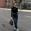 Quần Bò Jeans Nữ Baggy Co Giãn Rách Gấu Thêu Túi Sau Tôn Dáng Belt Quảng Châu Cao Cấp 6