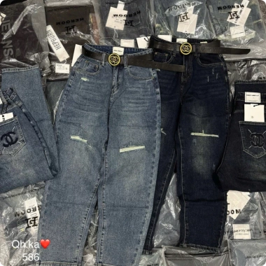 Quần Bò Jeans Nữ Baggy Co Giãn Rách Gấu Thêu Túi Sau Tôn Dáng Belt Quảng Châu Cao Cấp 8