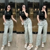 Quần Bò Jeans Nữ Baggy Đính Đá Bling Lưng Cao Tôn Dáng Đứng Form Cao Cấp 456k
