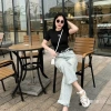 Quần Bò Jeans Nữ Baggy Đính Đá Bling Lưng Cao Tôn Dáng Đứng Form Cao Cấp 456k 3
