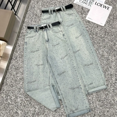 Quần Bò Jeans Nữ Baggy Đính Đá Bling Lưng Cao Tôn Dáng Đứng Form Cao Cấp 456k 4