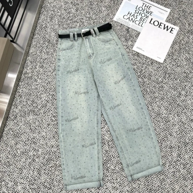Quần Bò Jeans Nữ Baggy Đính Đá Bling Lưng Cao Tôn Dáng Đứng Form Cao Cấp 456k 5
