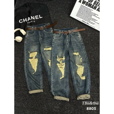 Quần Bò Jeans Nữ Baggy Lưng Cao Rách Tôn Dáng kèm Belt Quảng Châu Giá ưu đãi 427.5k