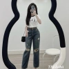 Quần Bò Jeans Nữ Baggy Xắn Gấu Rách Lưng Cao Tôn Dáng kèm Belt Quảng Châu Cao Cấp
