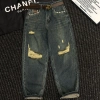 Quần Bò Jeans Nữ Baggy Xắn Gấu Rách Lưng Cao Tôn Dáng kèm Belt Quảng Châu Cao Cấp 2