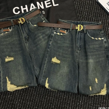 Quần Bò Jeans Nữ Baggy Xắn Gấu Rách Lưng Cao Tôn Dáng kèm Belt Quảng Châu Cao Cấp 5