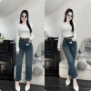 Quần Bò Jeans Nữ Co Giãn Lưng Cao Tôn Dáng Ống Đứng Kèm Belt Quảng Châu Cao Cấp 2