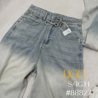 Quần Bò Jeans Nữ Dáng Suông Loang Họa Tiết Rách, Gối Lưng Cao, Kèm Belt Quảng Châu - 427.500₫ 6