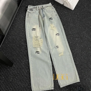 Quần Bò Jeans Nữ Dáng Suông Lưng Cao Tôn Dáng Đứng Form kèm Xích Quảng Châu Cao Cấp