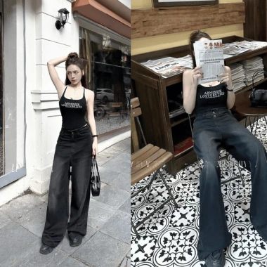Quần Bò Jeans Nữ Dáng Suông Lưng Cao Tôn Dáng Quảng Châu Cao Cấp Giá 427.500 VND