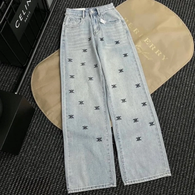 Quần Bò Jeans Nữ Đính Đá Thêu - Dáng Suông Lưng Cao, Tôn Dáng, Quảng Châu Cao Cấp - 427.500₫