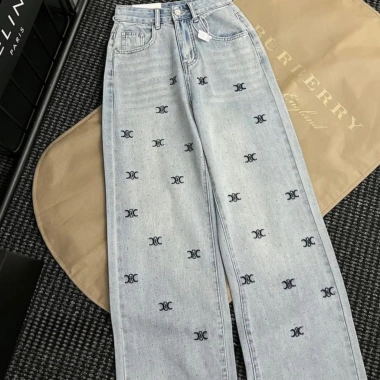 Quần Bò Jeans Nữ Đính Đá Thêu - Dáng Suông Lưng Cao, Tôn Dáng, Quảng Châu Cao Cấp - 427.500₫
