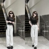 Quần Bò Jeans Nữ Hoạ Tiết Đính Đá Dáng Suông Lưng Cao Tôn Dáng Quảng Châu Cao Cấp