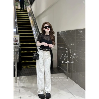 Quần Bò Jeans Nữ Hoạ Tiết Đính Đá Dáng Suông Lưng Cao Tôn Dáng Quảng Châu Cao Cấp 3