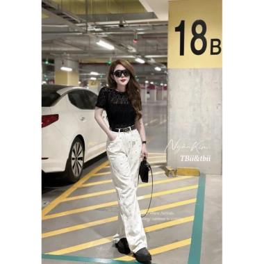 Quần Bò Jeans Nữ Hoạ Tiết Đính Đá Dáng Suông Lưng Cao Tôn Dáng Quảng Châu Cao Cấp 4