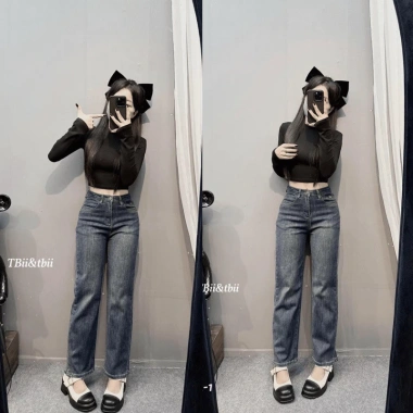 Quần Bò Jeans Nữ Ống Đứng Co Giãn Lưng Cao - Tôn Dáng, Cao Cấp, Giá 342.000₫