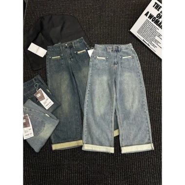 Quần Bò Jeans Nữ Suông Dáng Nấm Xắn, Gấu Lưng Cao, Tôn Dáng Ống Rộng – Quảng Châu Cao Cấp, Giá chỉ 361.000₫ 4