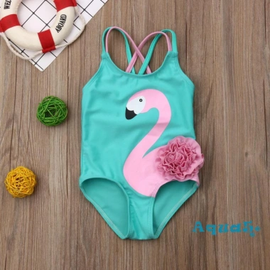 Quần Bơi Aqua Liền Thân Sát Nách Cổ Tròn In Họa Tiết Chim Hồng Hạc Cho Bé Gái