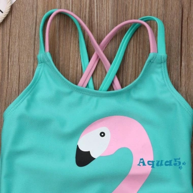 Quần Bơi Aqua Liền Thân Sát Nách Cổ Tròn In Họa Tiết Chim Hồng Hạc Cho Bé Gái 3