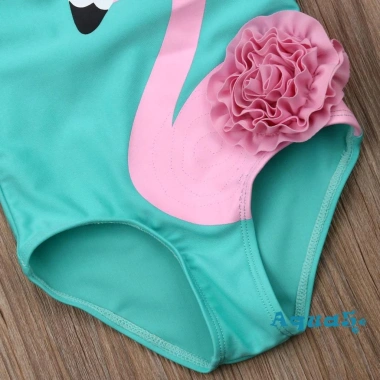 Quần Bơi Aqua Liền Thân Sát Nách Cổ Tròn In Họa Tiết Chim Hồng Hạc Cho Bé Gái 4